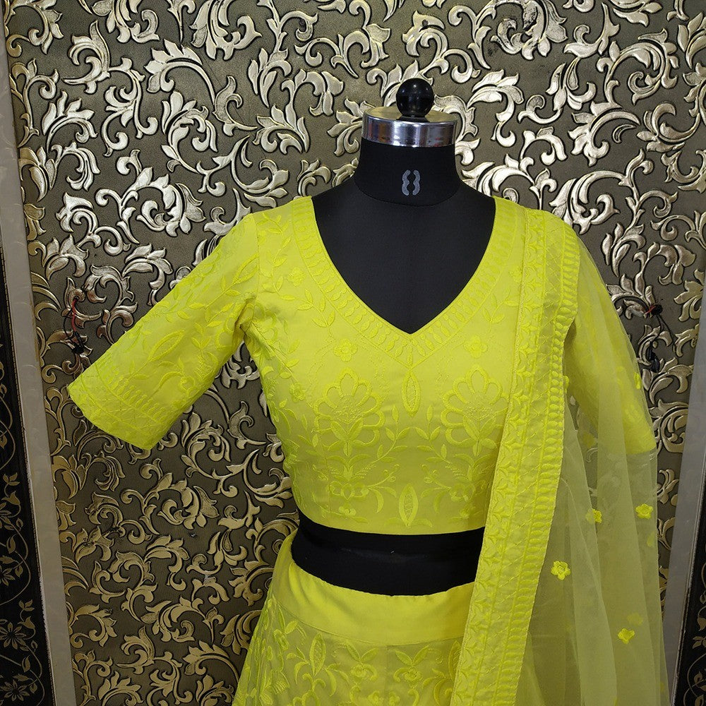 yellow tapeta silk heavy embroidered wedding lehenga