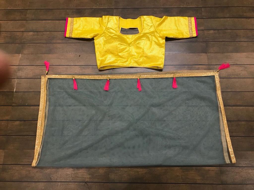 Yellow tapeta silk stylist partywear lehenga