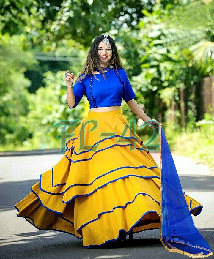 Yellow two tone tapeta silk plain lehenga choli
