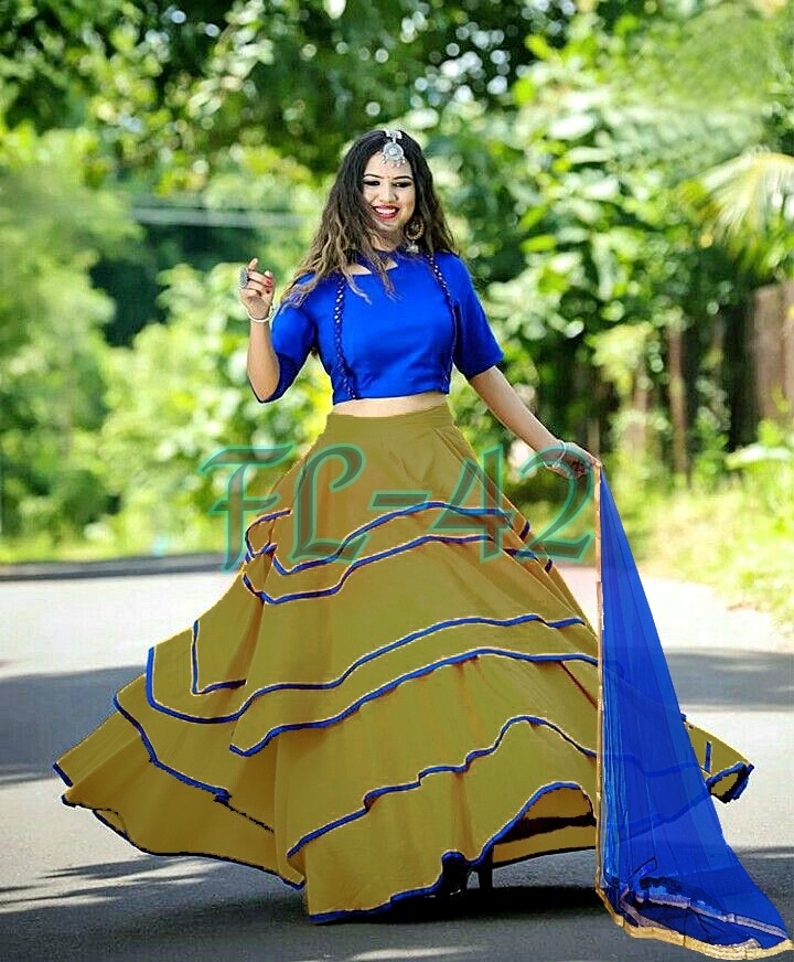 Yellow two tone tapeta silk plain lehenga choli