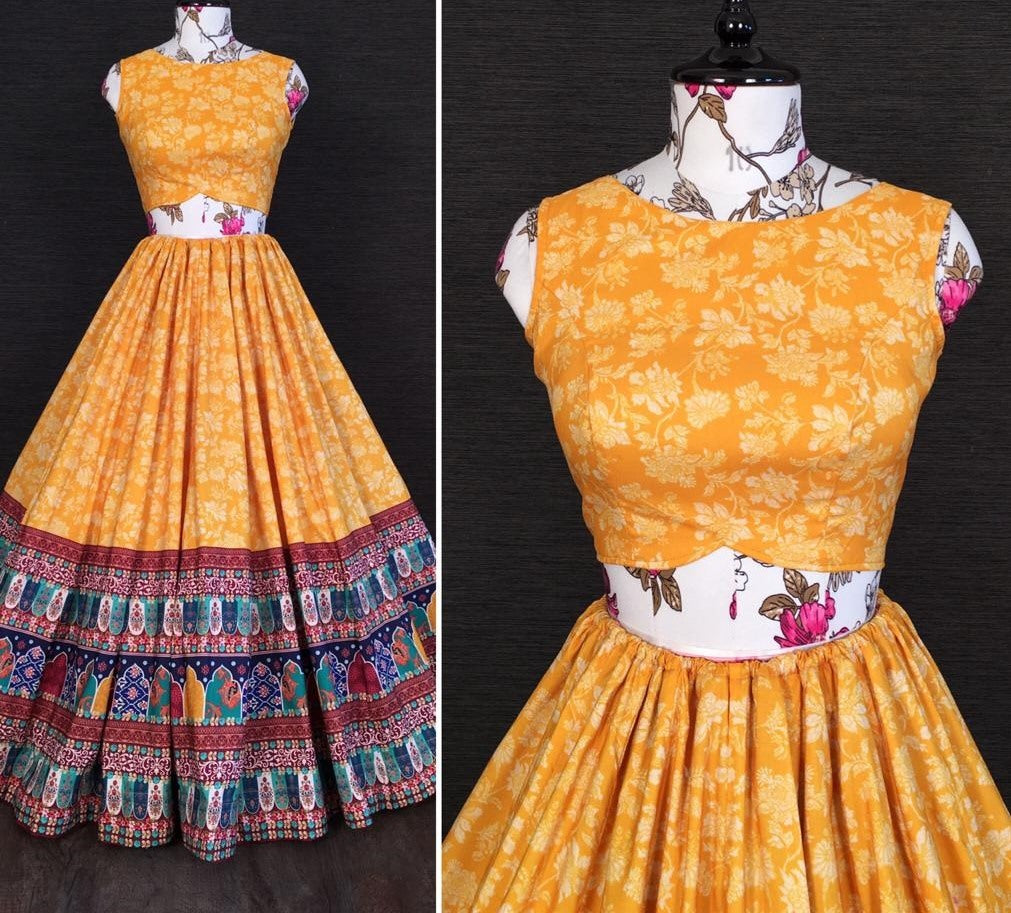 Yellow vaishali silk digital printed ceremonial lehenga choli