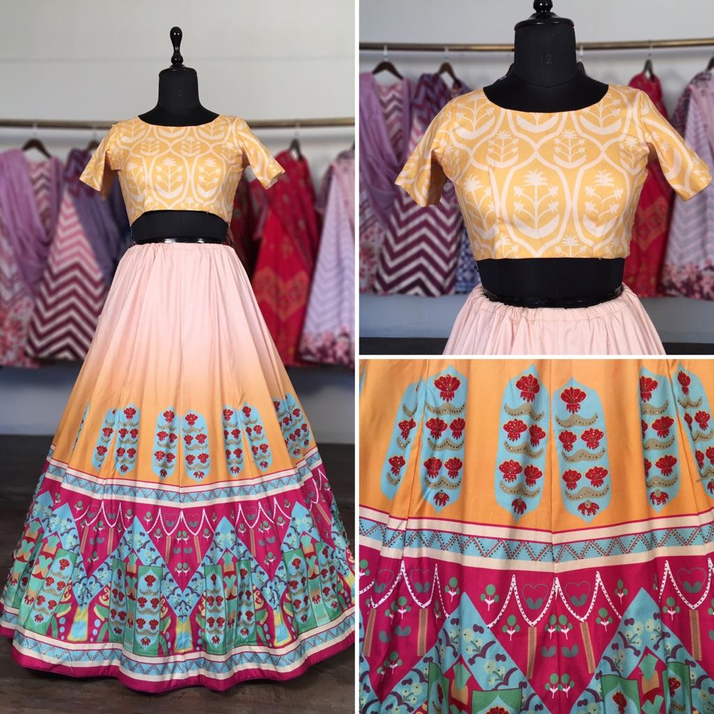 Yellow vaishali silk digital printed lehenga choli