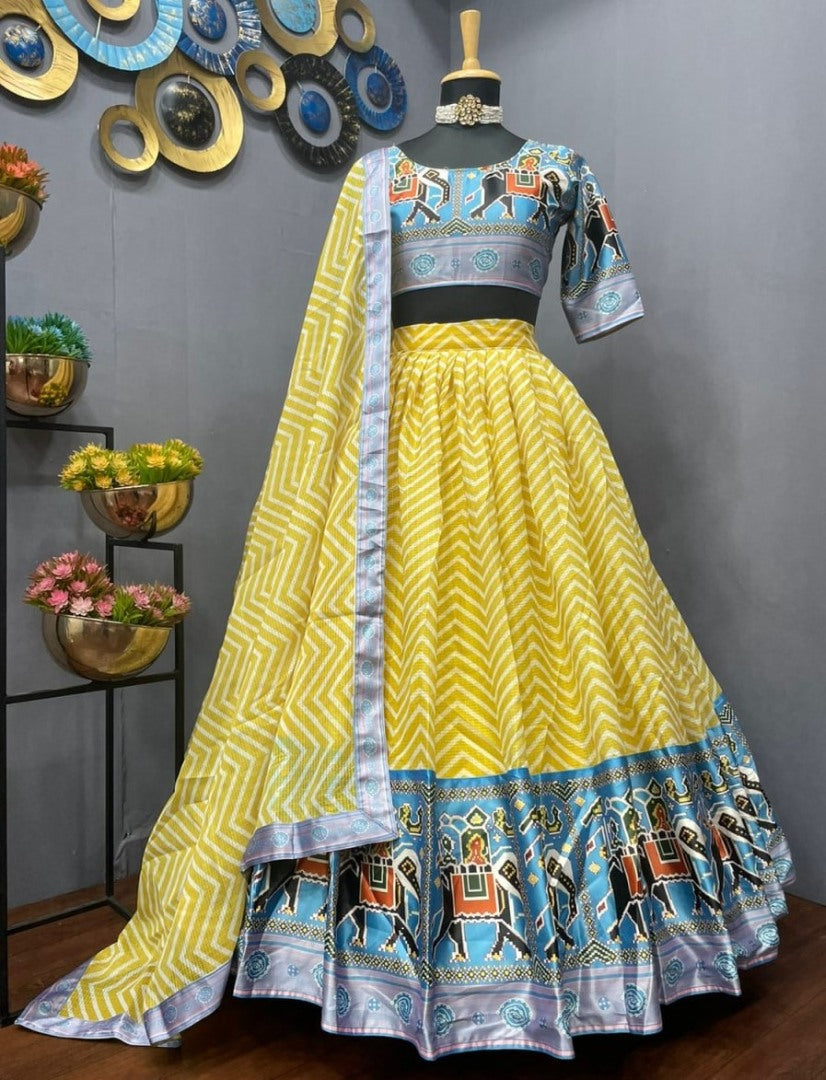 Yellow zig zag printed festival wear lehenga choli