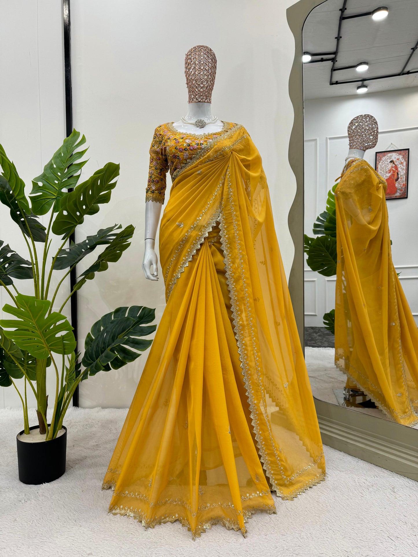 Tibby silk designer thread sequence work wedding saree