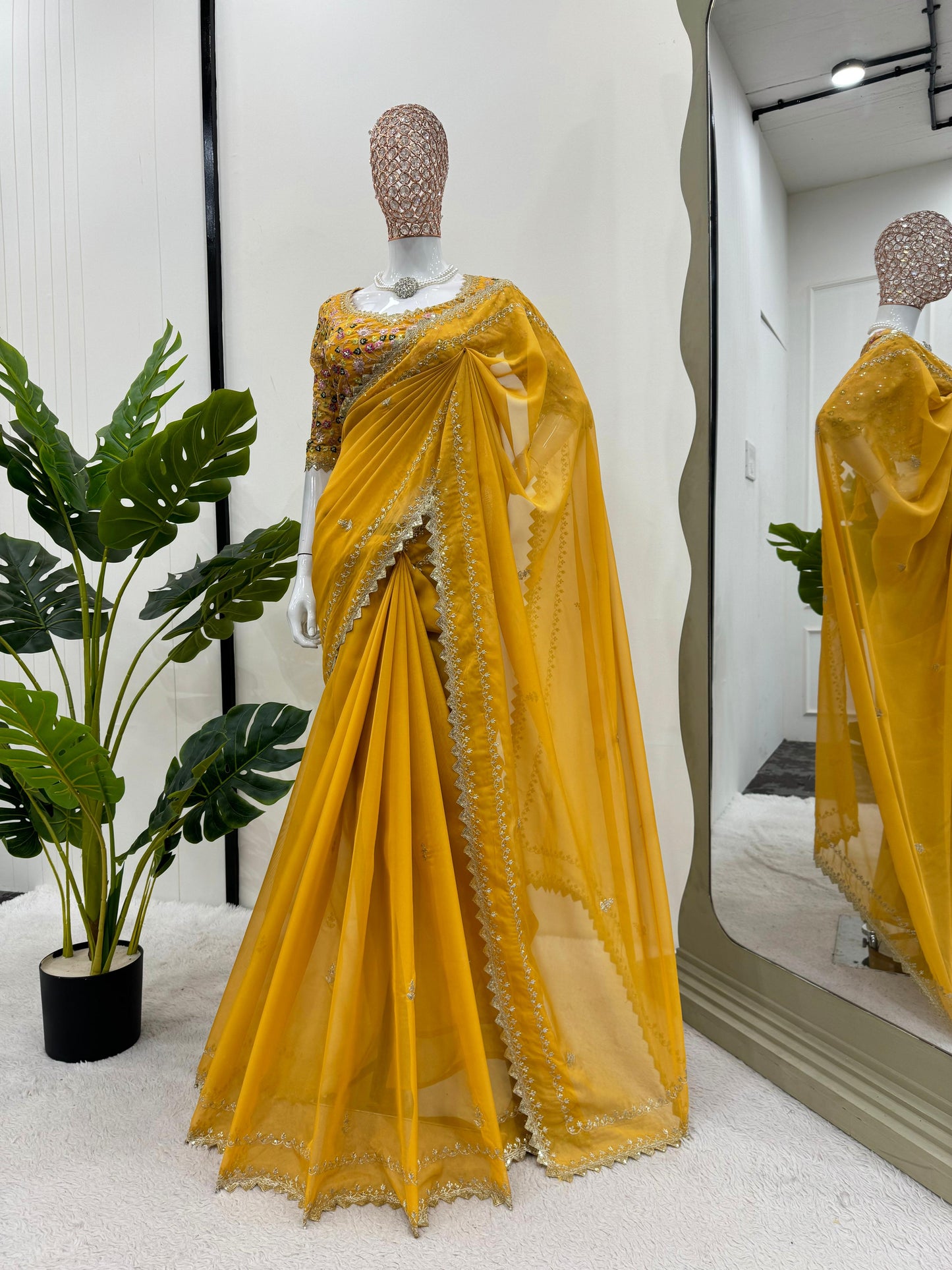 Tibby silk designer thread sequence work wedding saree