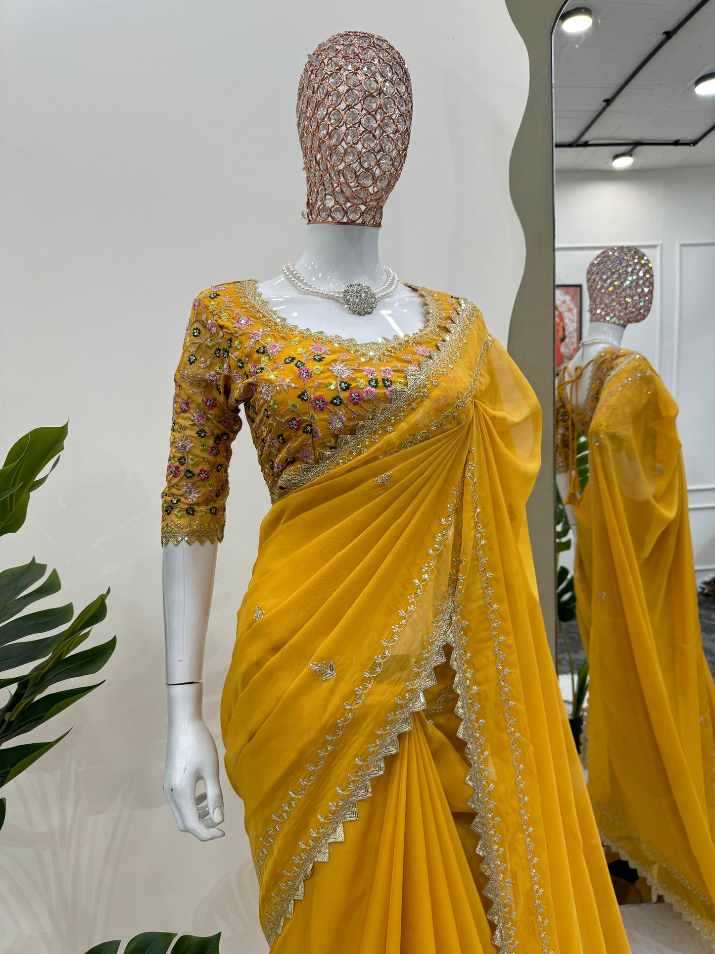 Tibby silk designer thread sequence work wedding saree