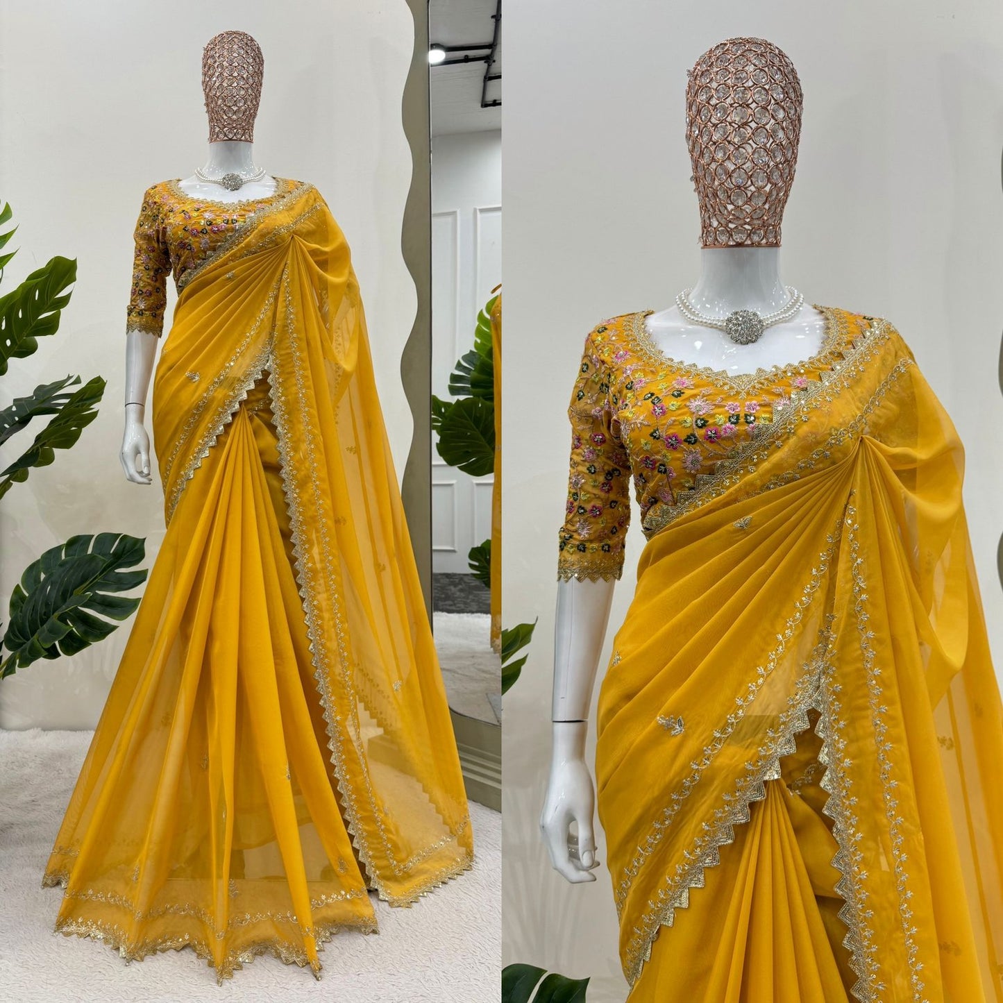 Tibby silk designer thread sequence work wedding saree
