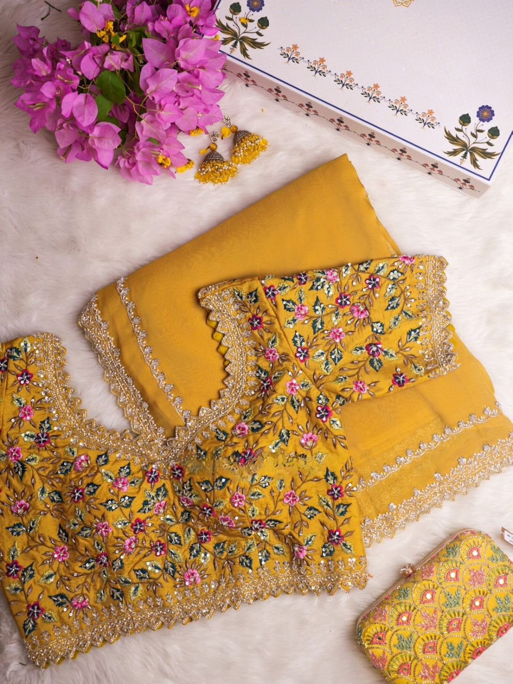 Tibby silk designer thread sequence work wedding saree Yellow Free Size
