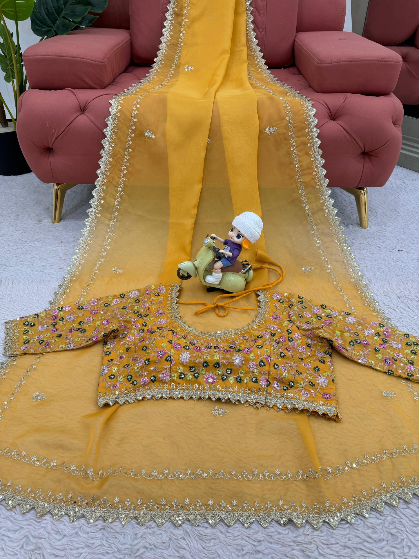 Tibby silk designer thread sequence work wedding saree