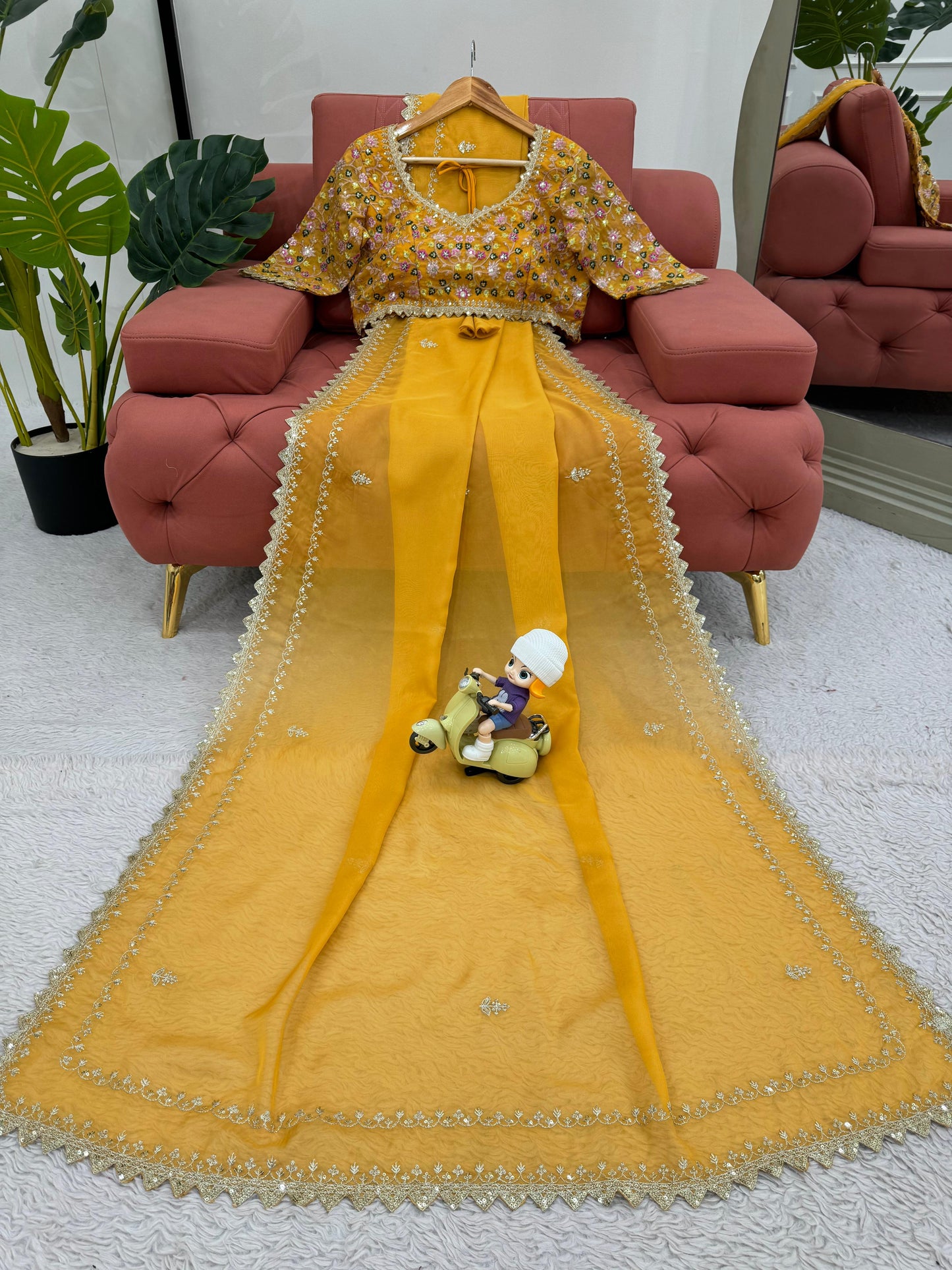 Tibby silk designer thread sequence work wedding saree