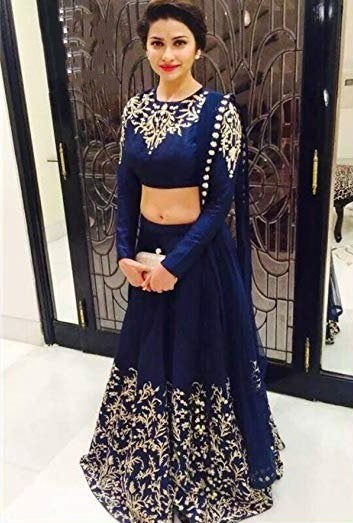 Dark blue georgette heavy embroidered partywear lehenga choli