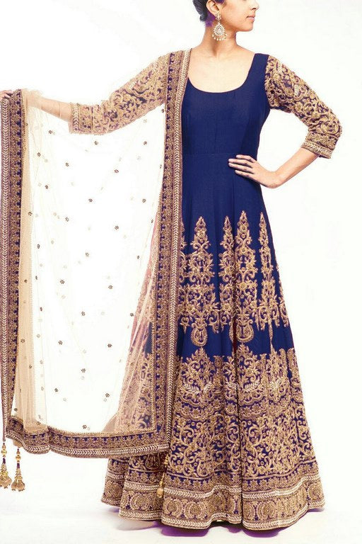 Designer heavy embroidered blue anarkali suit for wedding
