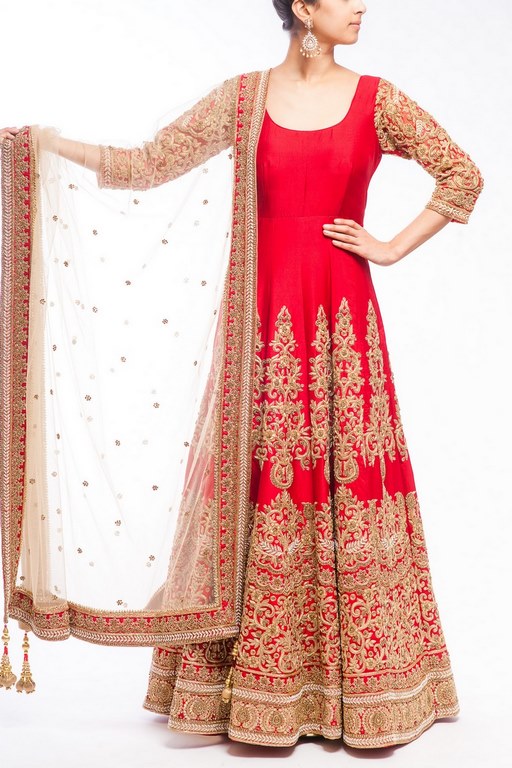 Designer heavy embroidered red anarkali suit for wedding
