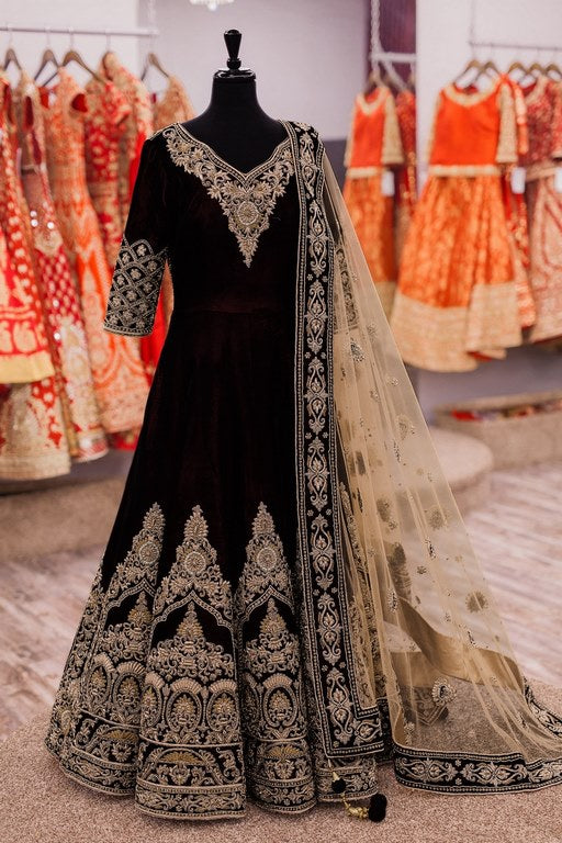 Designer heavy embroidered dark coffee wedding suit