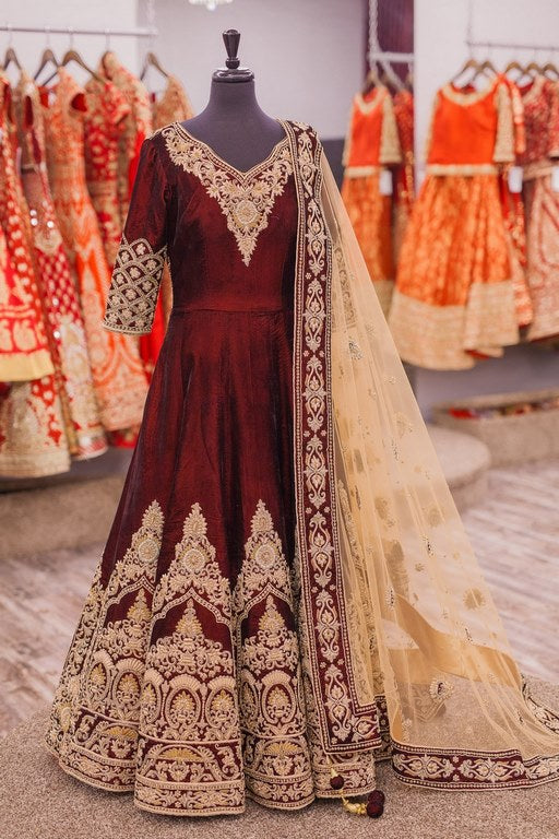 Designer heavy embroidered maroon wedding suit