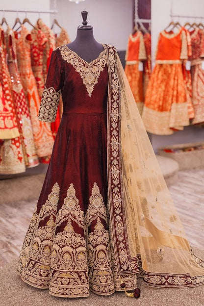 Designer heavy embroidered maroon wedding suit