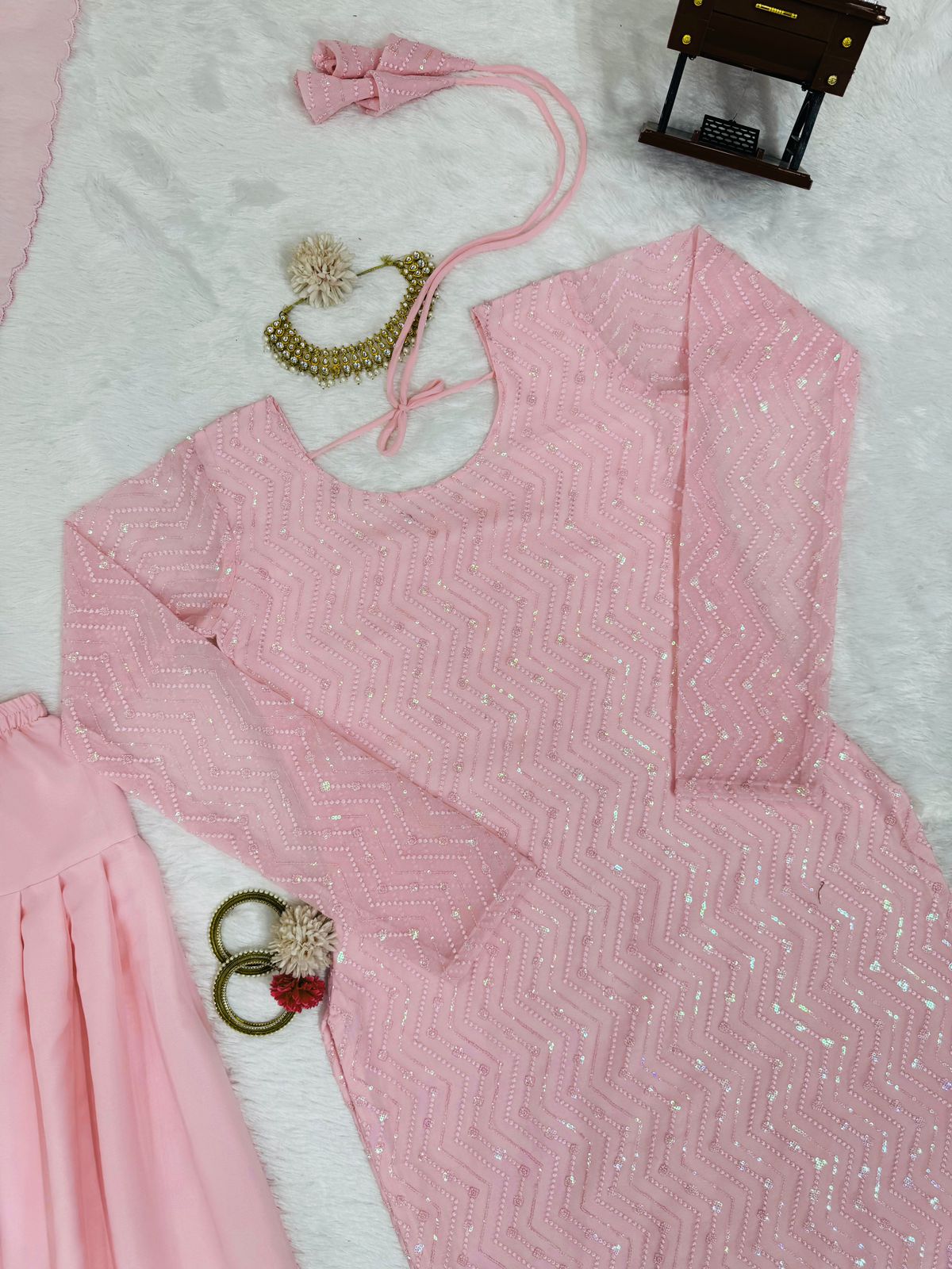 Baby pink georgette churidar stylish girlish salwar suit