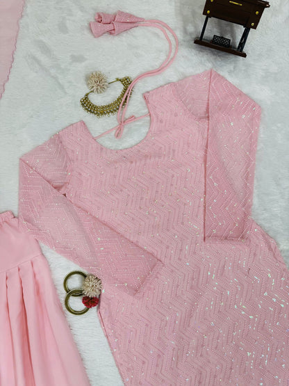 Baby pink georgette churidar stylish girlish salwar suit