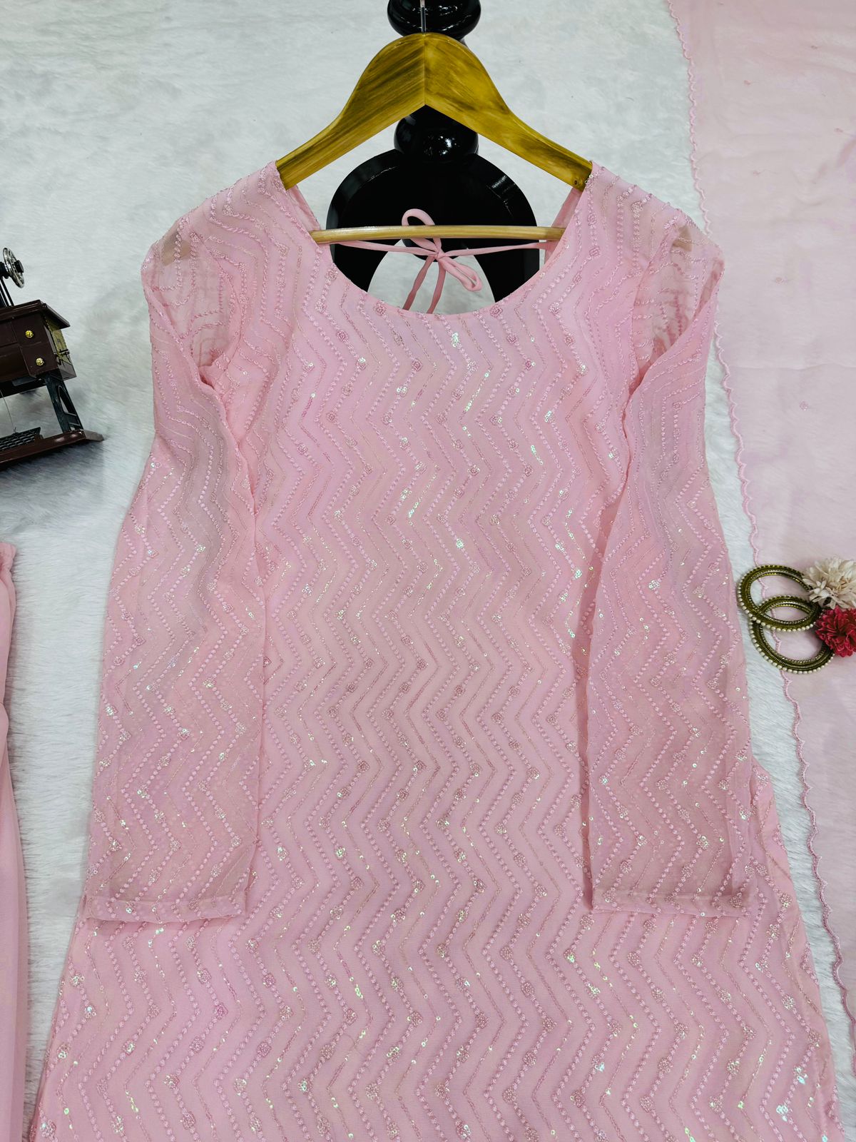 Baby pink georgette churidar stylish girlish salwar suit