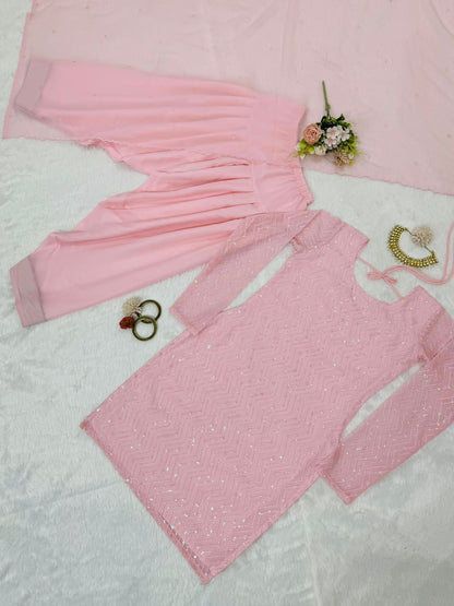 Baby pink georgette churidar stylish girlish salwar suit