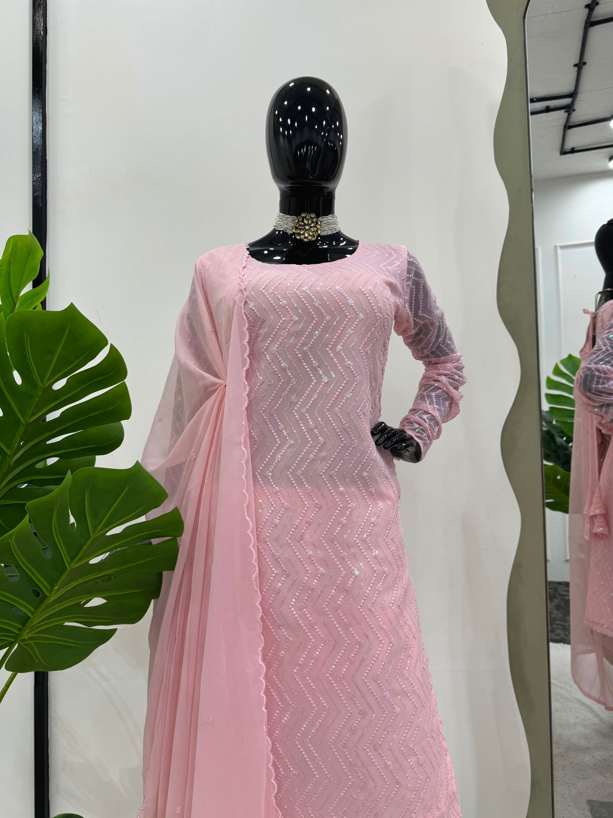 Baby pink georgette churidar stylish girlish salwar suit