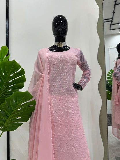 Baby pink georgette churidar stylish girlish salwar suit