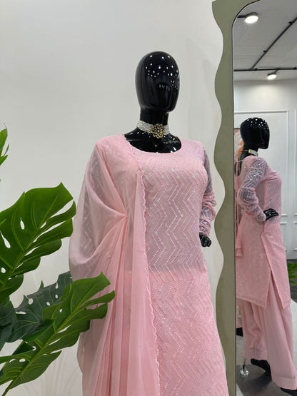 Baby pink georgette churidar stylish girlish salwar suit