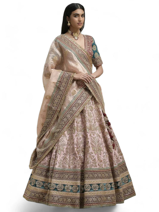 Baby pink heavy work bridal lehenga choli