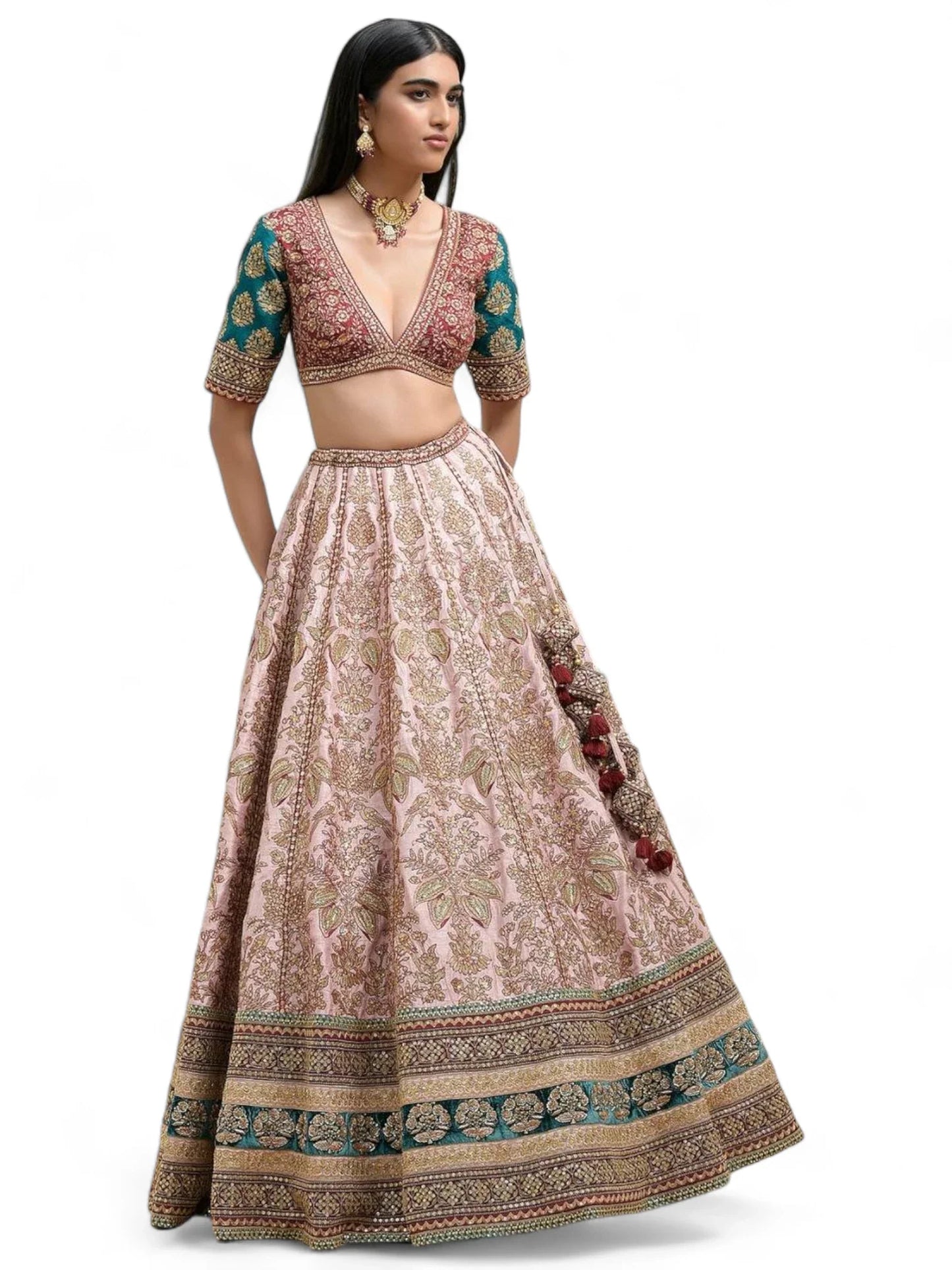 Baby pink heavy work bridal lehenga choli