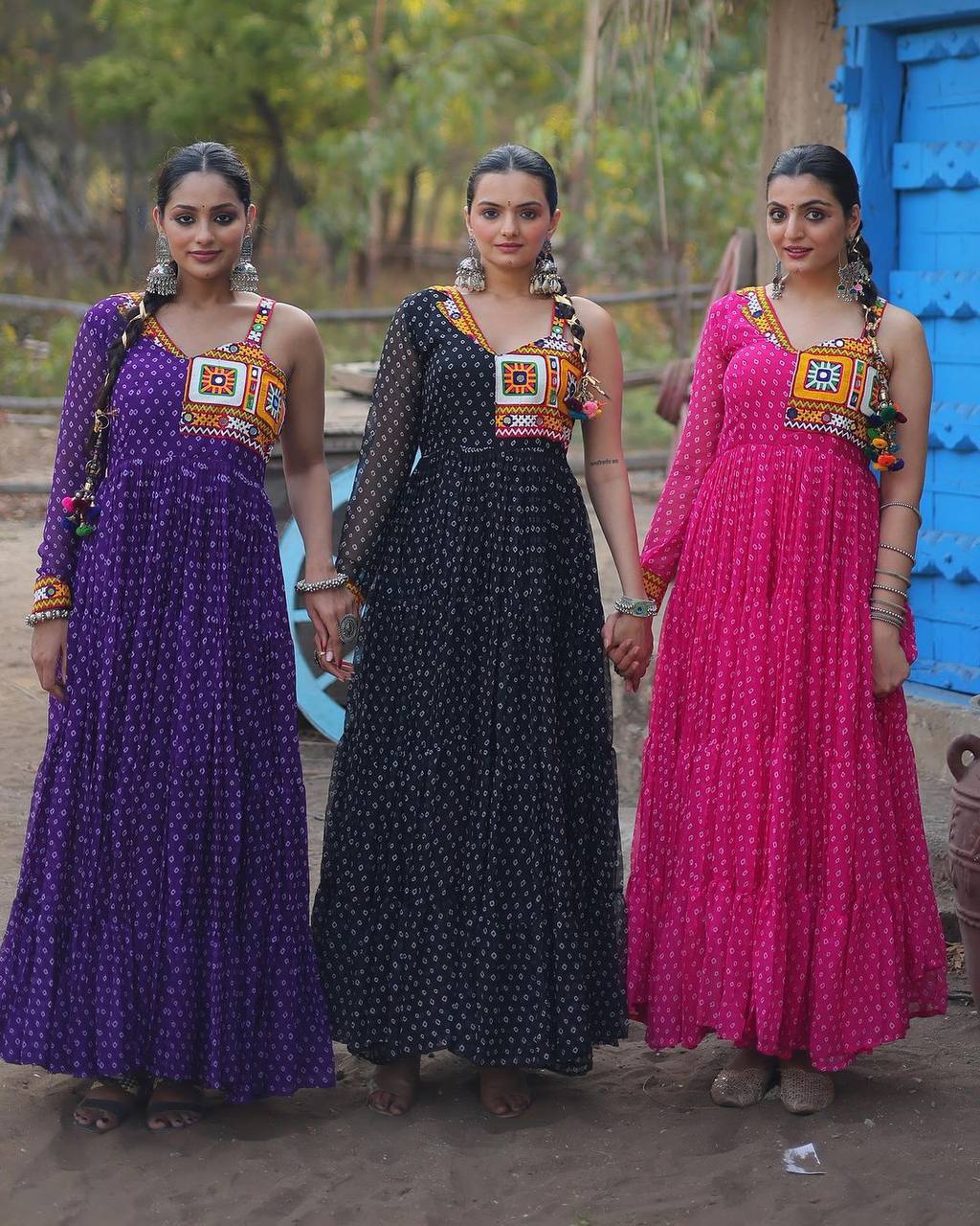 Bandhani print georgette gujarati garba navratri gown