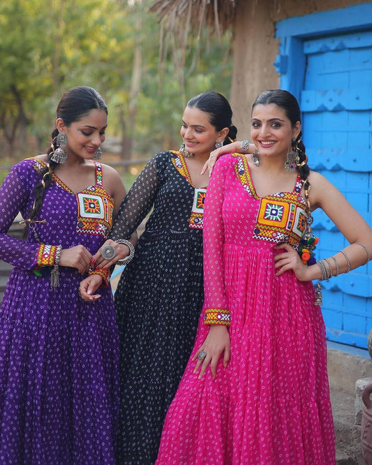 Bandhani print georgette gujarati garba navratri gown
