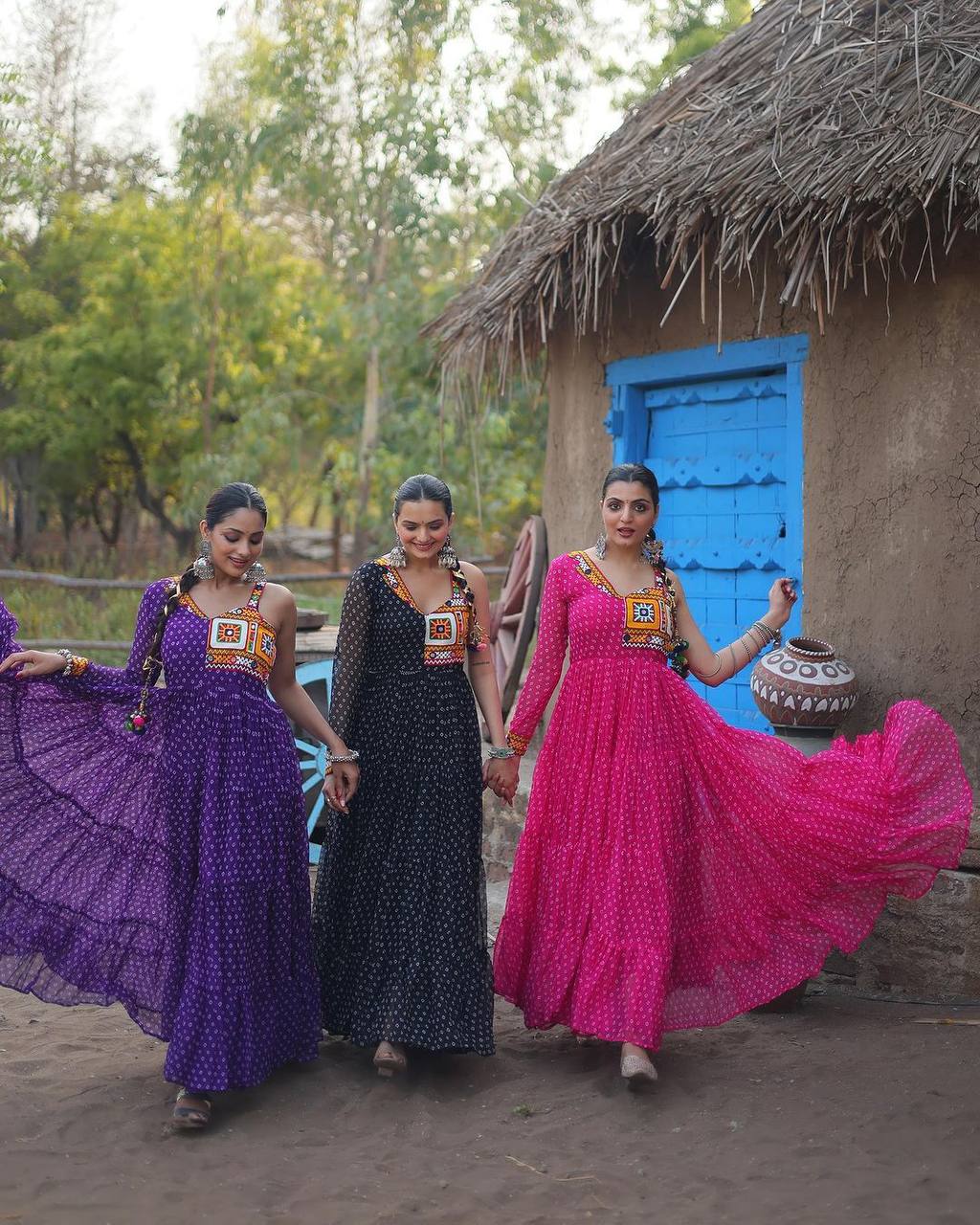 Bandhani print georgette gujarati garba navratri gown