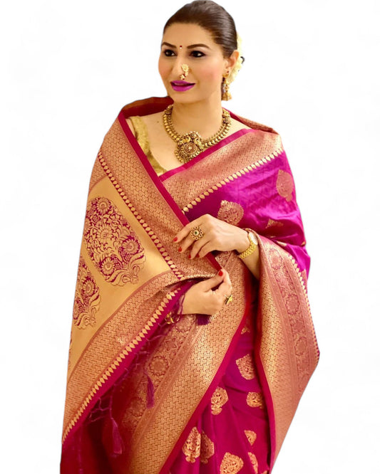 Beautiful soft lichi silk rich pallu jacquard work wedding saree
