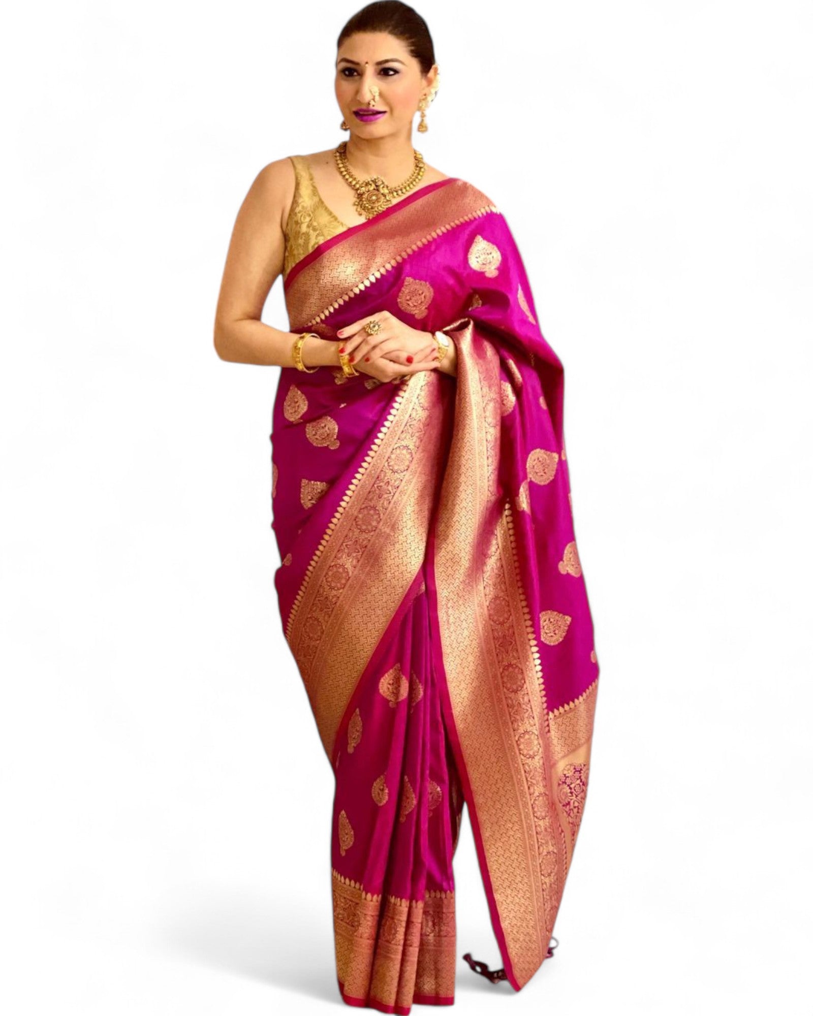 Beautiful soft lichi silk rich pallu jacquard work wedding saree Pink Free Size