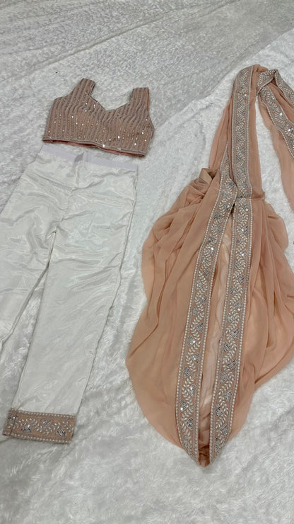 Beige Designer Pre-Stitched Draped Ready Wear 1 Minute Saree
