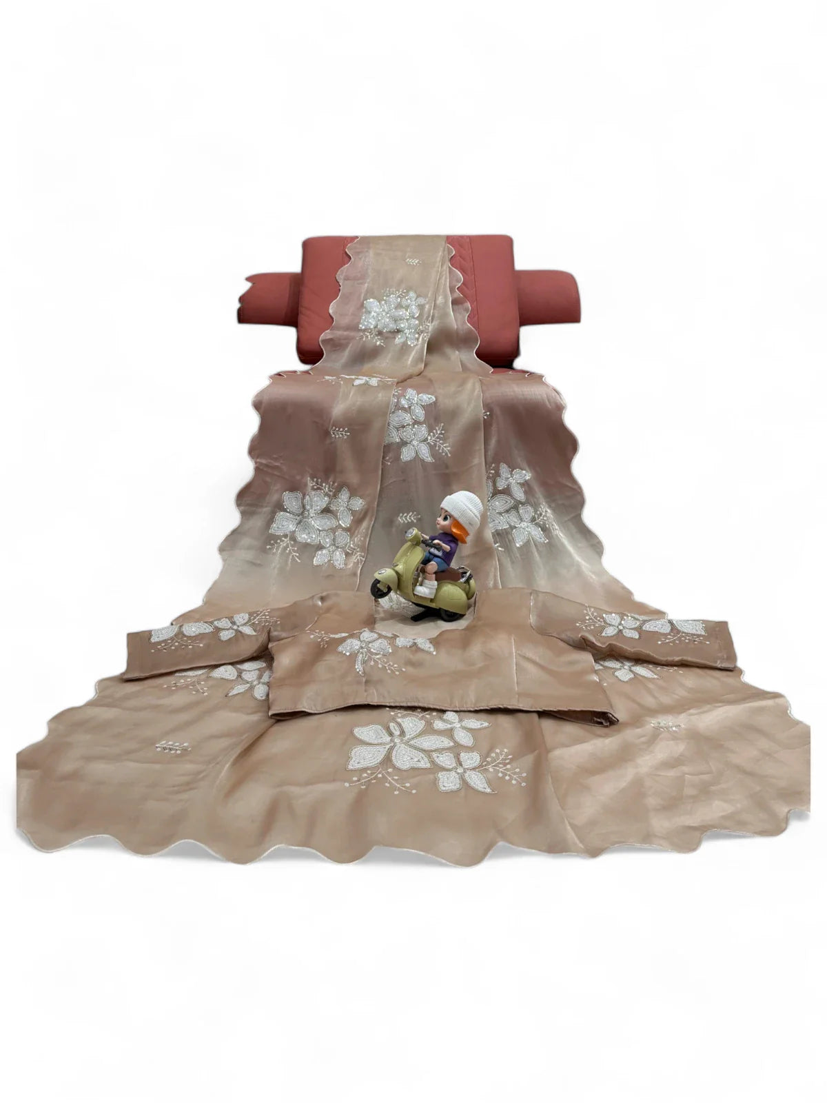 Beige jimmy choo designer ceremonial saree