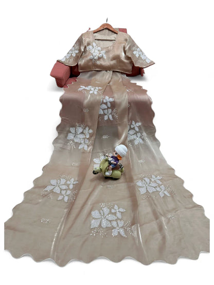 Beige jimmy choo designer ceremonial saree