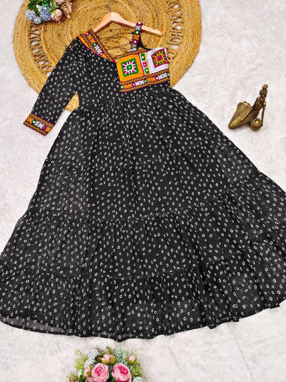 Bandhani print georgette gujarati garba navratri gown