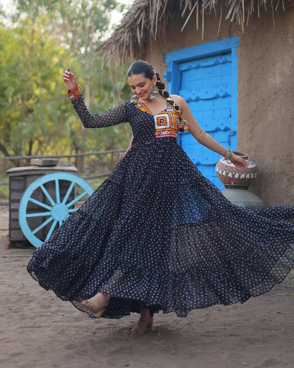 Bandhani print georgette gujarati garba navratri gown