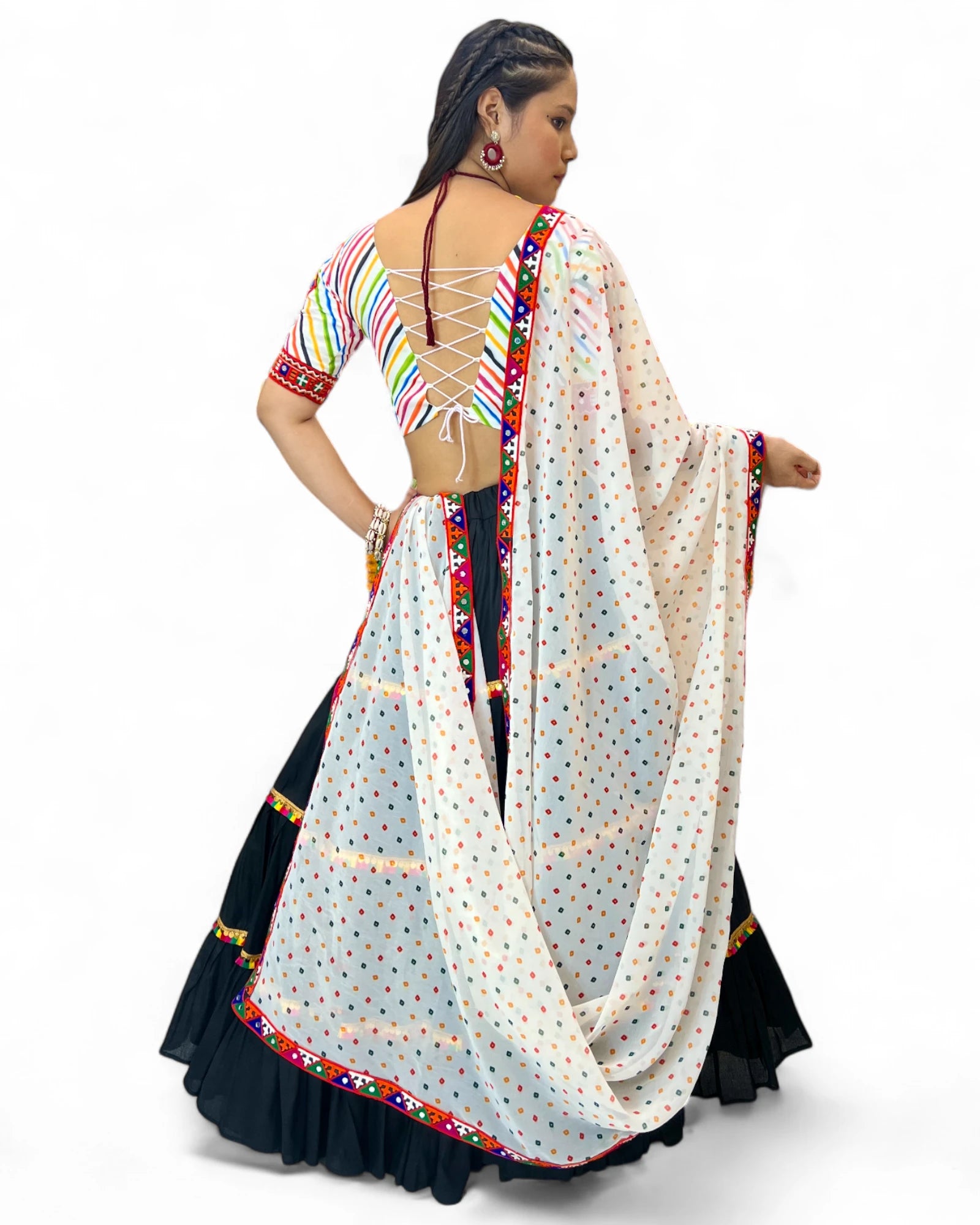 Black Rayon Navratri Gujarati Garba Lehenga Chaniya Choli with Stitched Blouse