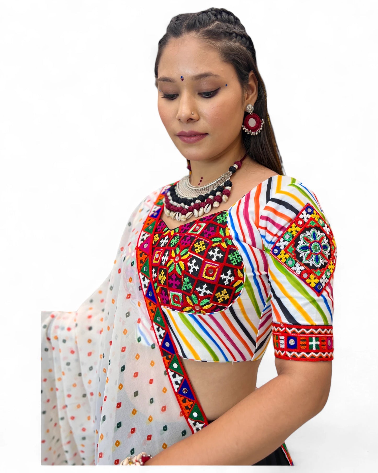 Black Rayon Navratri Gujarati Garba Lehenga Chaniya Choli with Stitched Blouse