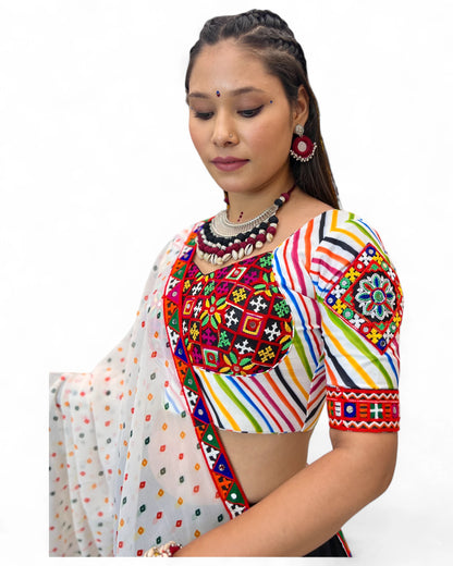 Black Rayon Navratri Gujarati Garba Lehenga Chaniya Choli with Stitched Blouse