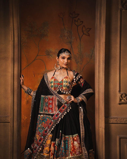 Black cotton designer navratri lehenga chaniya choli