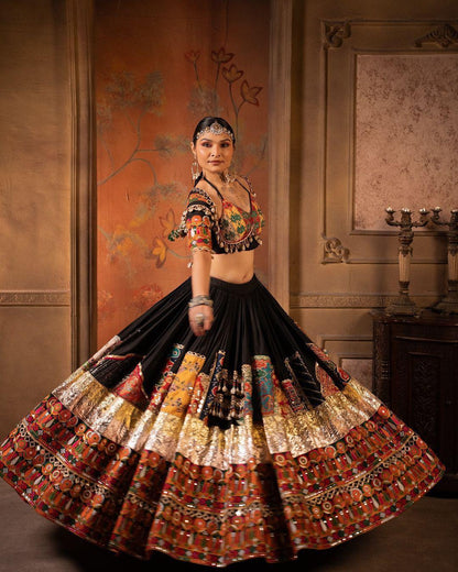 Black cotton designer navratri lehenga chaniya choli