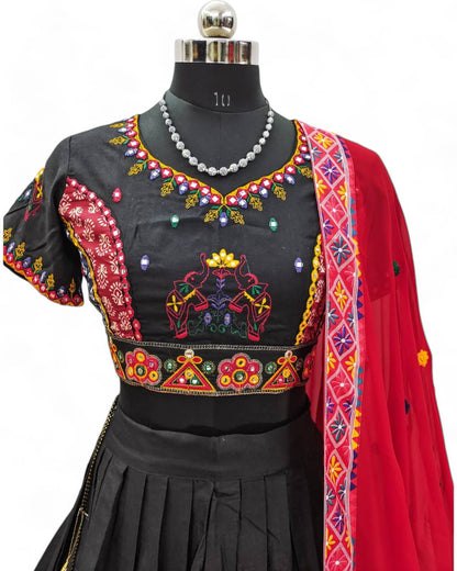 Black cotton printed navratri lehenga chaniya choli