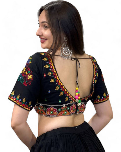 Black cotton printed navratri lehenga chaniya choli