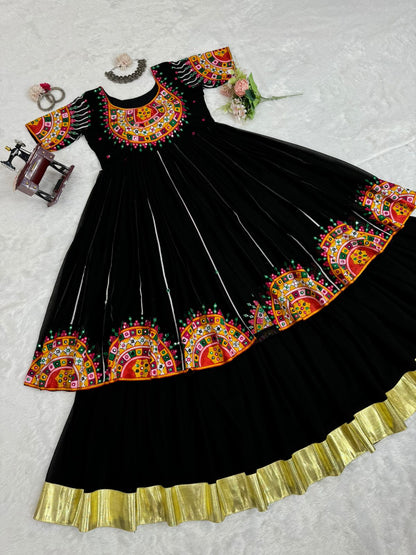 Black embroidered navratri garba special lehenga gown