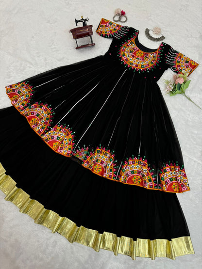 Black embroidered navratri garba special lehenga gown