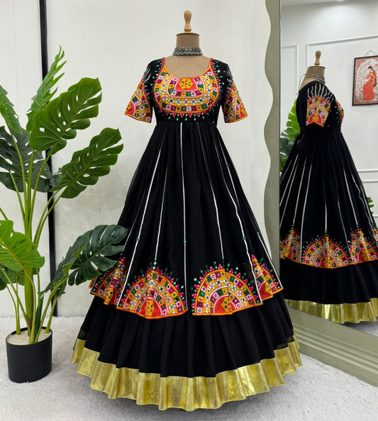 Black embroidered navratri garba special lehenga gown