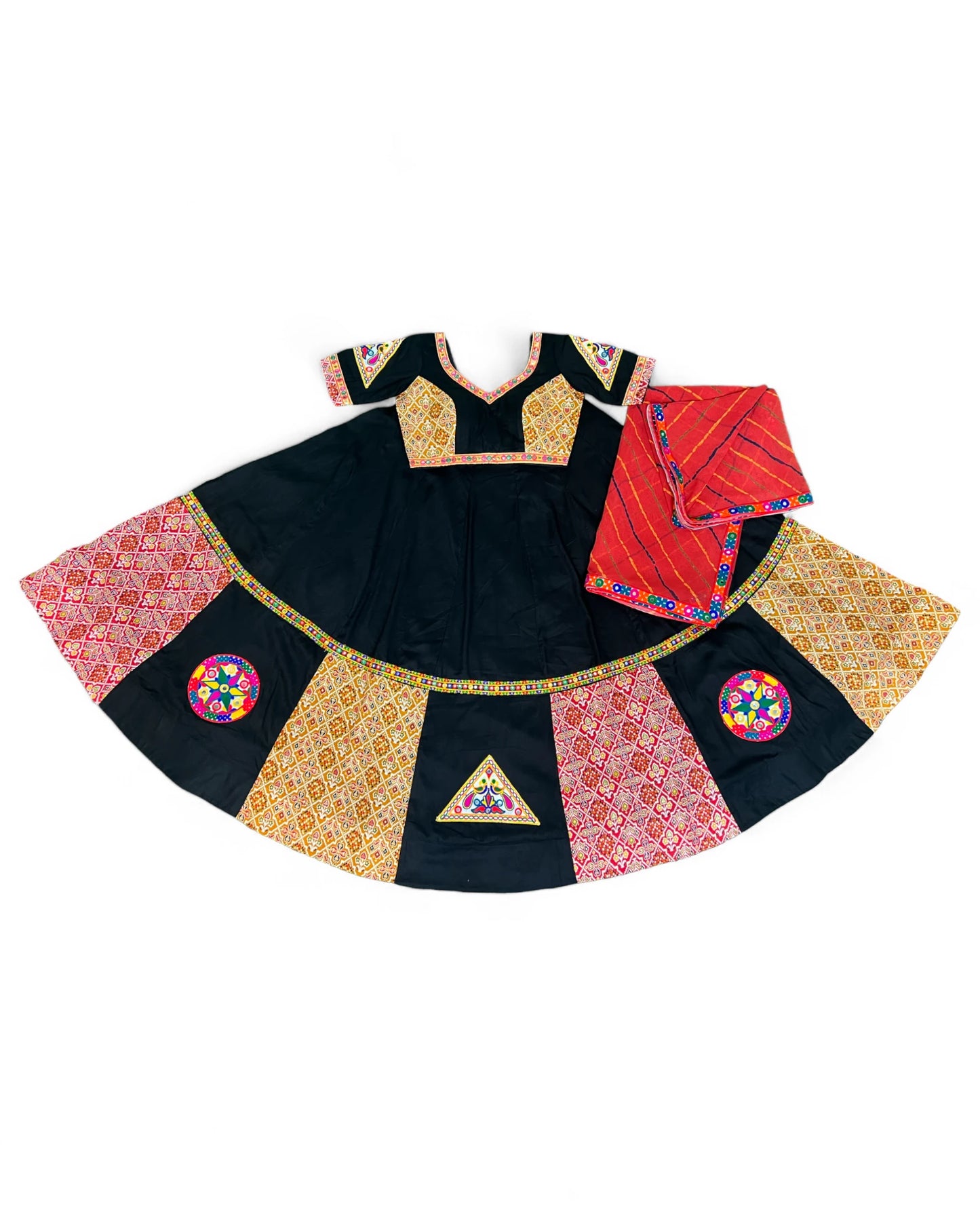 Black gamthi print mirror navratri gujarati garba lehenga chaniya choli